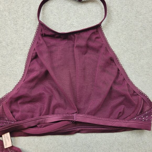 Victoria's Secret Size Small‎ High Neck Lace Bralette Burgundy Red Lace Shimmer - Picture 8 of 16